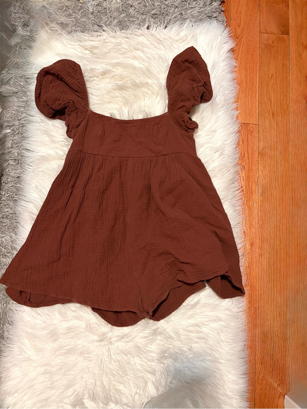 Brown Puff Sleeve Romper